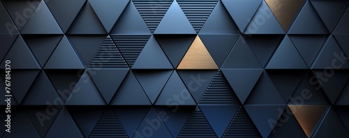 Stylish, modernist abstract design in black and blue with sleek triangles, stripes, and a glossy, metallic effect for a contemporary feel.