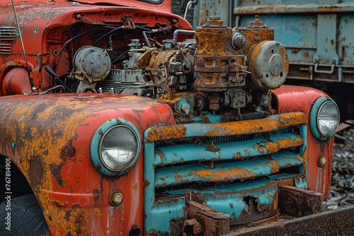 Old rusted machine Truck engine