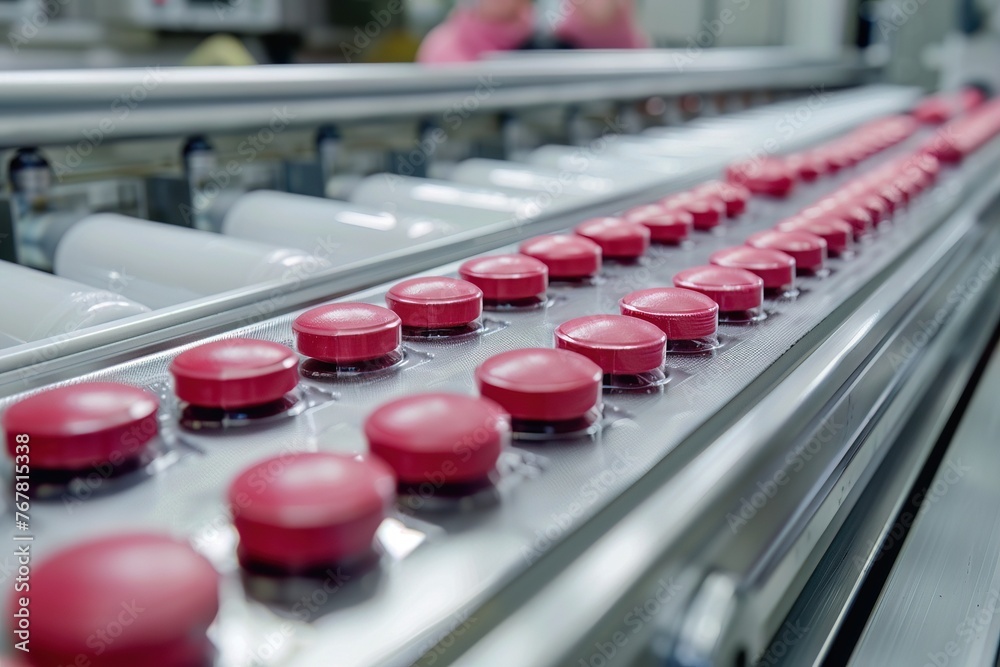 Fototapeta premium A closeup of a tablet coating process showing the final steps in solid dosage form production