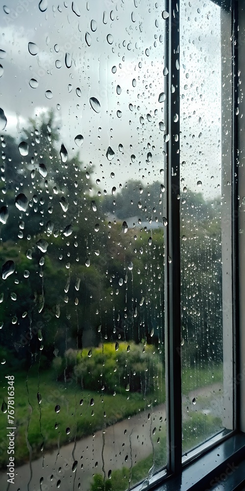 Naklejka premium close up photo of window with rain drops