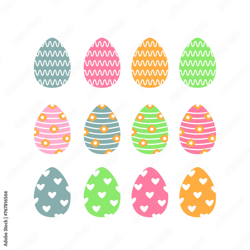 Happy Easter set with easter eggs. Easter holiday decor elements isolated on a white background. Happy Easter set with easter eggs. Easter holiday decor elements isolated on a white background.