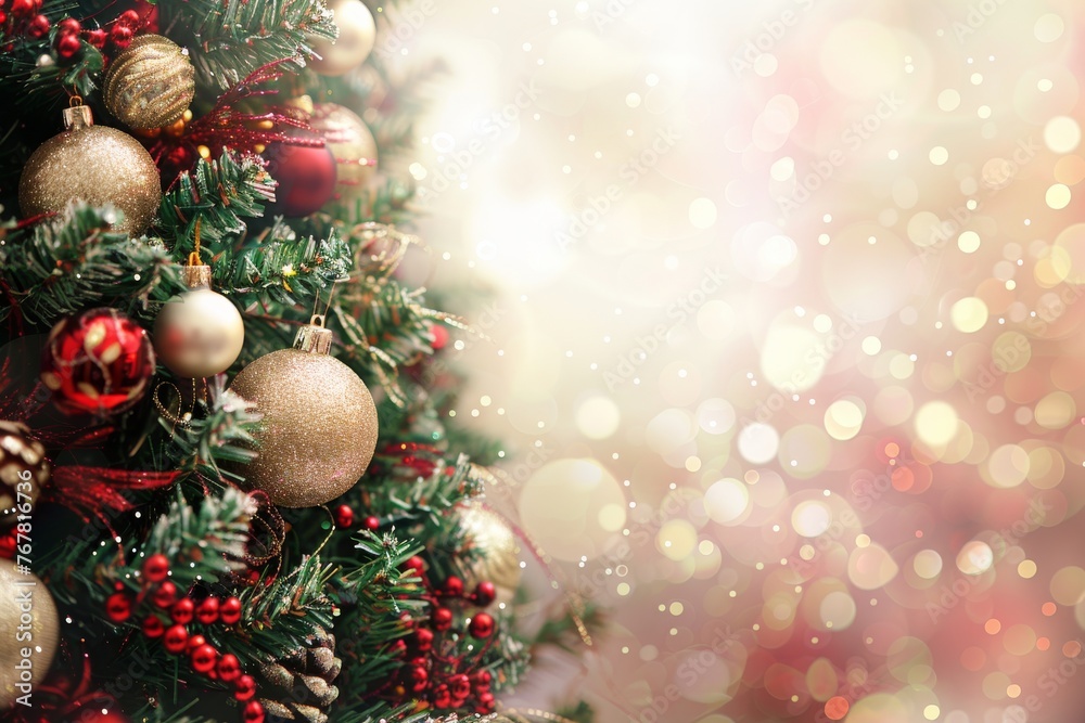 Christmas Golden and Red balls with a blurred sparkling fairy decoration banner background greeting card illustration December xmas celebrate Christmas Golden and Red balls with a blurred sparkling fairy decoration banner background greeting card illustration December xmas celebrate