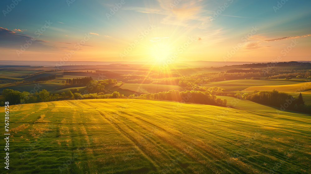 Majestic Spring Sunset Over Rolling Fields