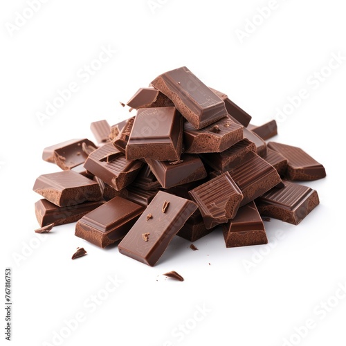 Photo of chocolate pieces isolated on white background