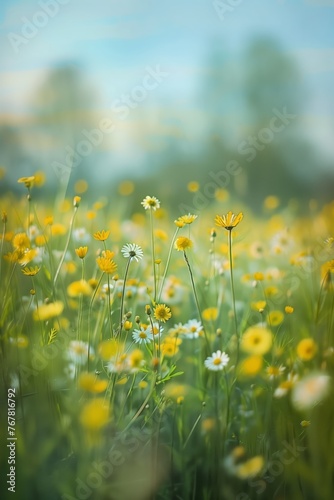 Serene Spring Meadow with Blooming Daisies