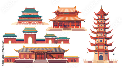 Buildings of china religion landmarks flat design