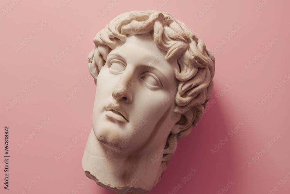 Apollos plaster head on a pink background. Retro art. Apollos plaster head on a pink background. Retro art.