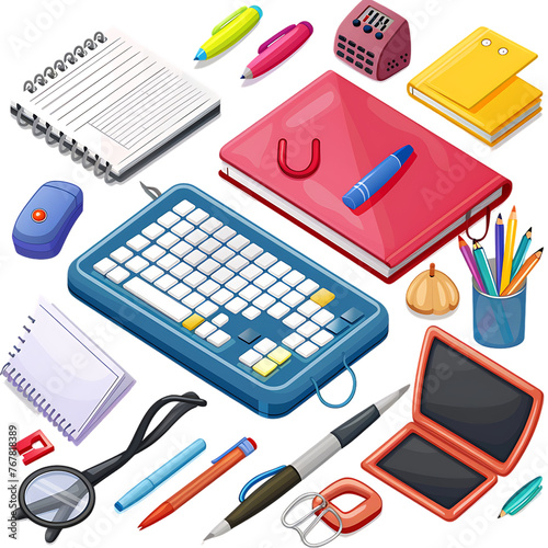 Illustration of the school and office supplies on a white background  © Zain