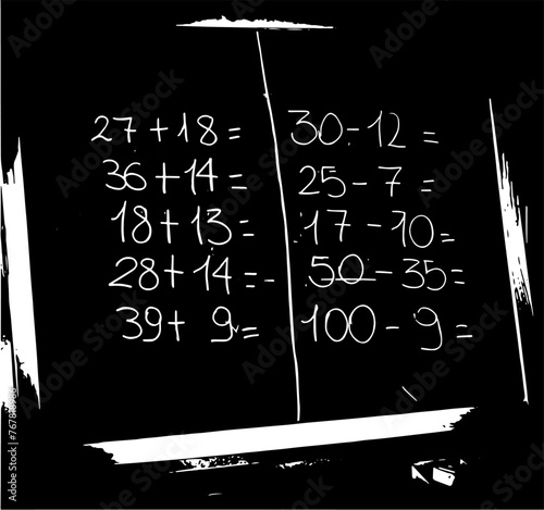 Vettoriale di una lavagna scolastica classica, con su scritto , col gesso, delle somme di numeri senza risultato photo
