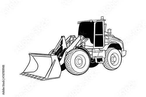 vector illustration of a bulldozer with black and white lines
