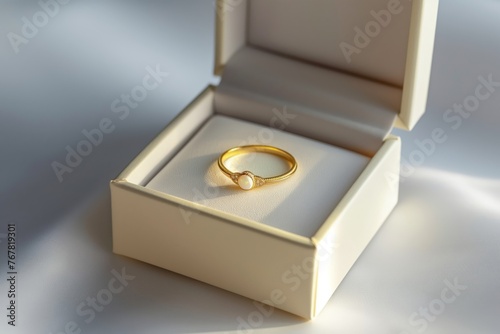Elegant engagement ring in opened box