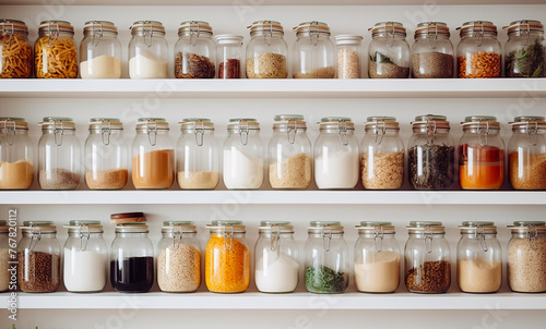 Home interior design, shelves and food storage space in the house, pantry organization