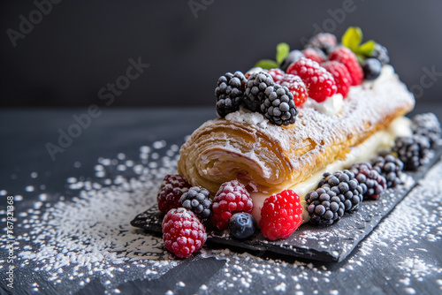 cake with berries on dark background	
