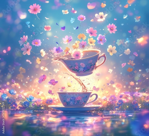 Floral Tea Cup. AI Generative