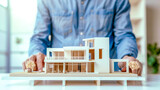 Architect presenting scale model of modern house
