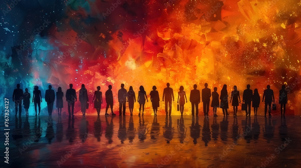 Silhouettes of a group of business people in front of a colorful background
Silhouettes of a group of business people in front of a colorful background