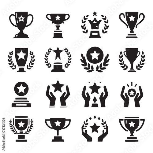 Victorious Trophies: Vector Silhouettes of Winning Awards and Medals- Trophies vector stock.