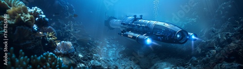 Deep sea exploration drones repairing an underwater pipeline photo