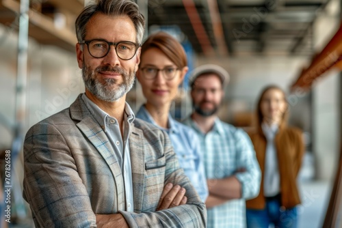 Confident Business Team Standing Together in an Office Environment, Corporate Professionals Posing © pisan