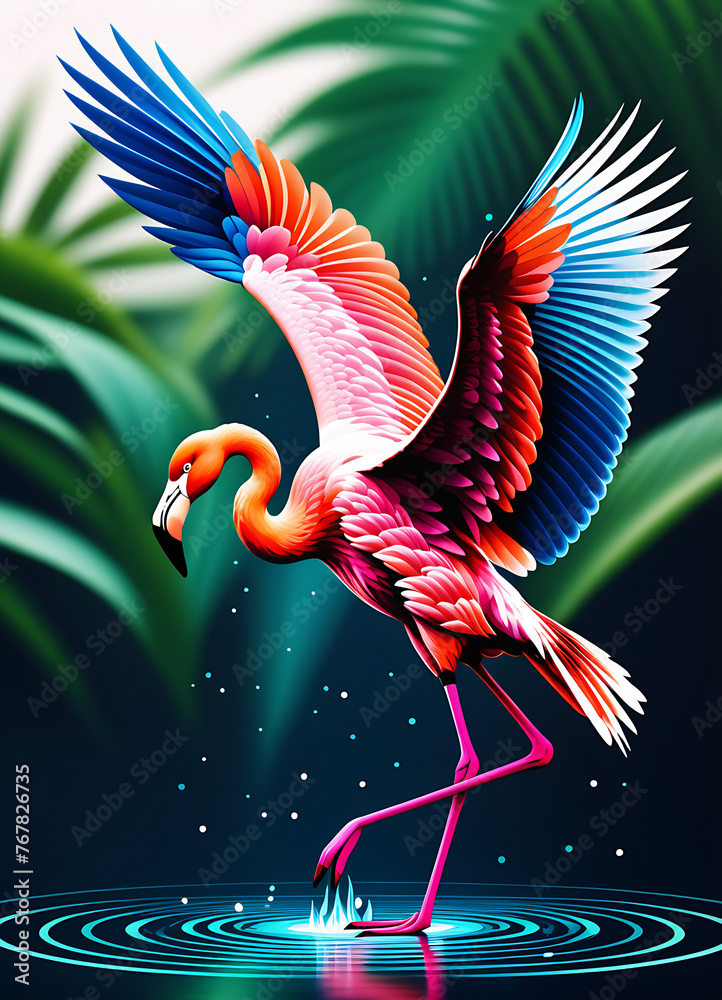 illustration of a flamingo - obrazy, fototapety, plakaty 