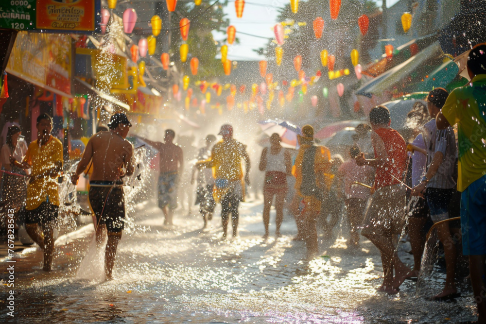 Joyful Soak: Tradition in Songkran Revelry. Generative AI
