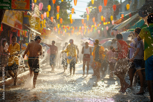 Joyful Soak: Tradition in Songkran Revelry. Generative AI © Trustaly