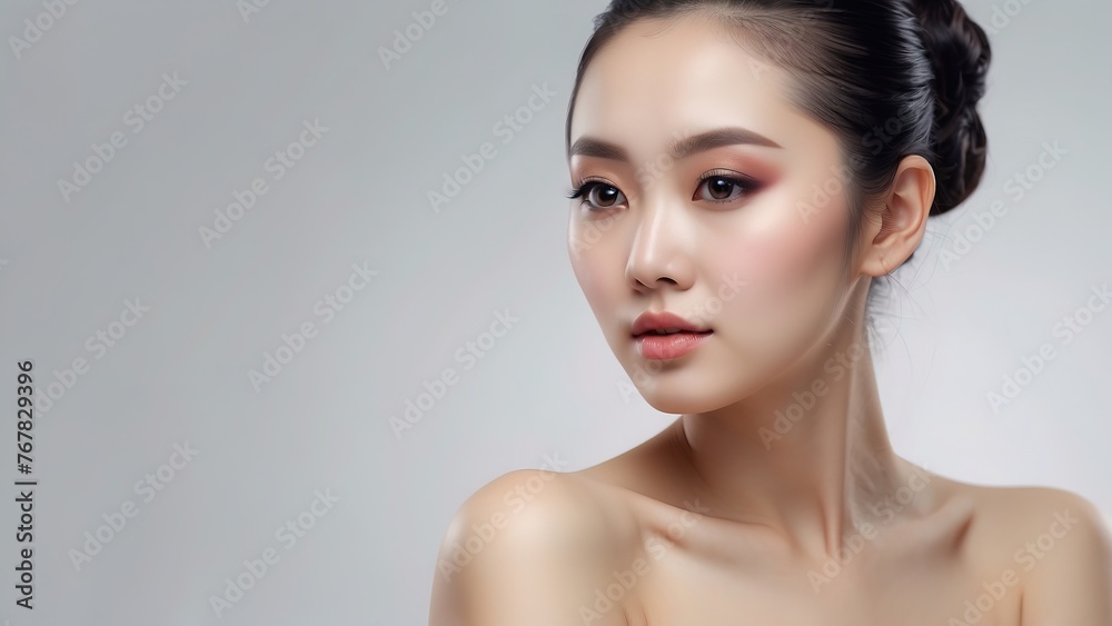 Young beautiful chinese woman traditional hairstyle with perfect skin on white background Young beautiful chinese woman traditional hairstyle with perfect skin on white background