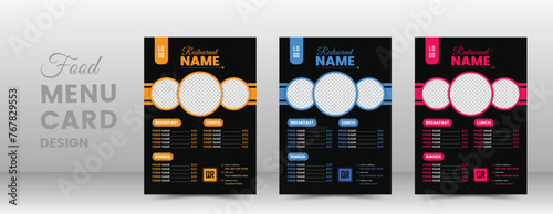Set of restaurant menu, brochure, flyer design templates in A4 size, Pizza, burger & healthy food business promotion flyer, A bundle of 4 templates of different colors a4 Food Menu.