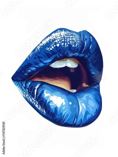 vertical illustration of blue female lips close-up on a white plain background. concept beauty, trend, fashion, blue, lips
