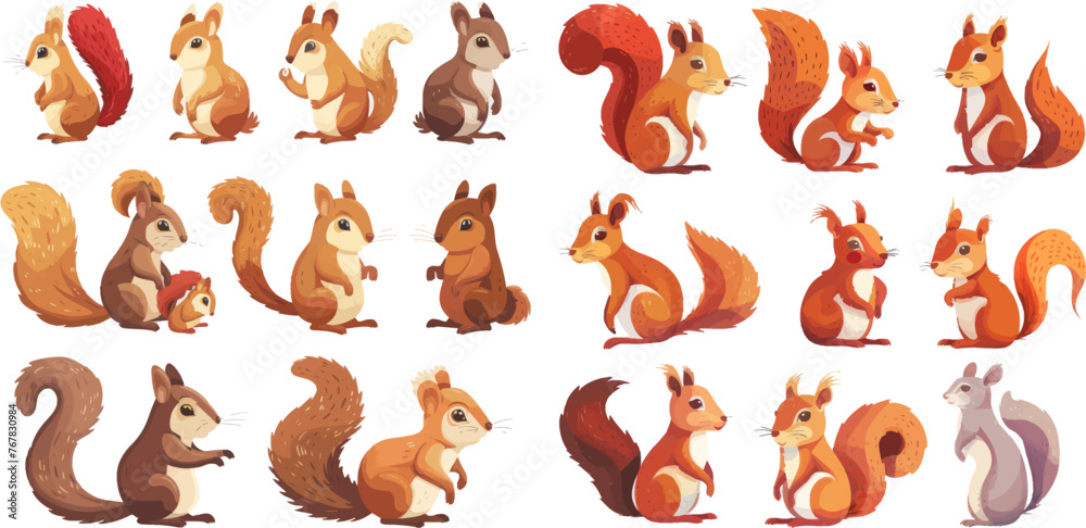 Mammals animals and brown fur squirrel vector set Mammals animals and brown fur squirrel vector set