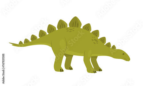 Green stegosaurus dinosaur. Prehistoric animal  jungle reptiles group  jurassic world evolution cartoon vector illustration