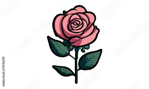 A Sweet Pink Rose Sketch Accentuated by Bold White Borders Adorable Floral Art Vector Image Isolated on White Background