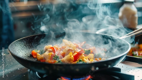 Wok Stir-Frying Food on Stove
