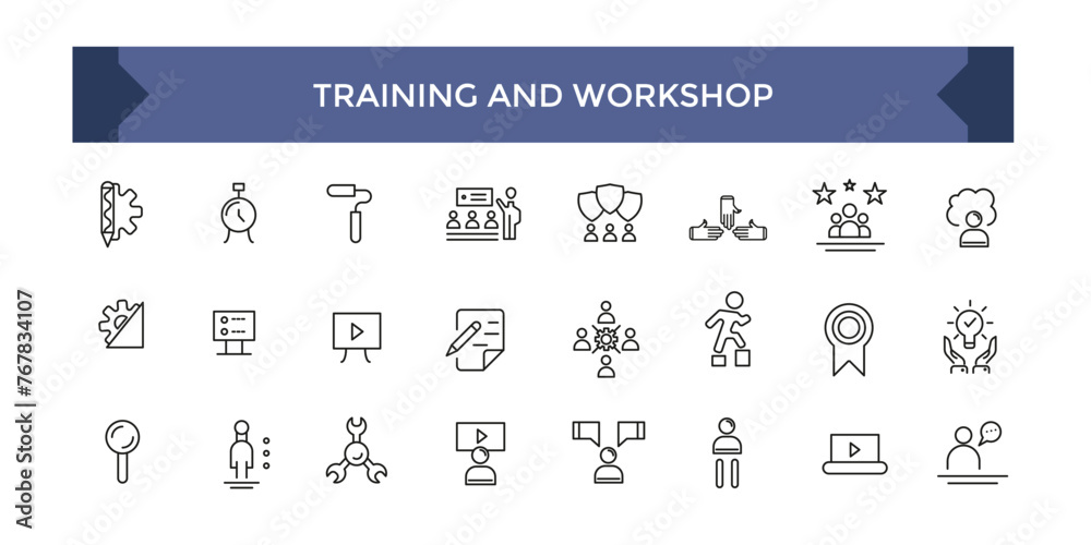 Training line icons collection. Set of vector line icons of business training for modern concepts. Training line icons collection. Set of vector line icons of business training for modern concepts.