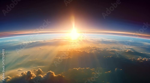 beautiful sunrise over earth in space photo