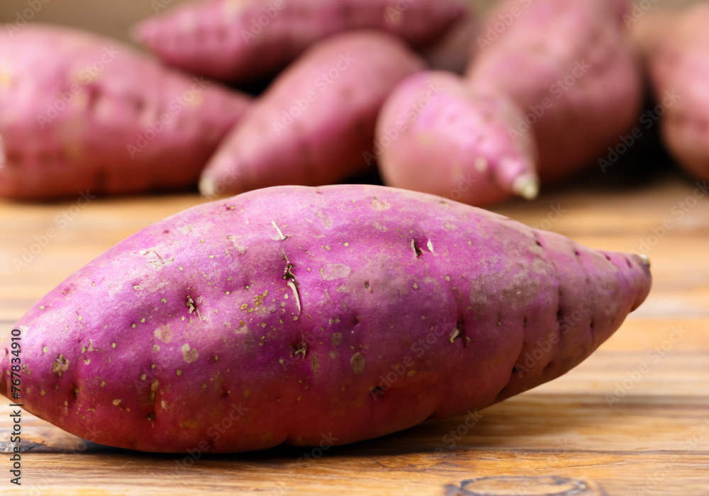 Close up Raw purple sweet potato Close up Raw purple sweet potato