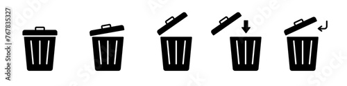 Bin icon set. Trash, garbage, waste icons collection. Bin, bucket symbols vector outline icons. photo