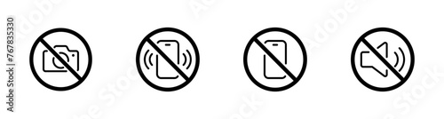 No record, mute, camera, vector icons. No phone, photo, or sound recording forbidden vector icons. photo
