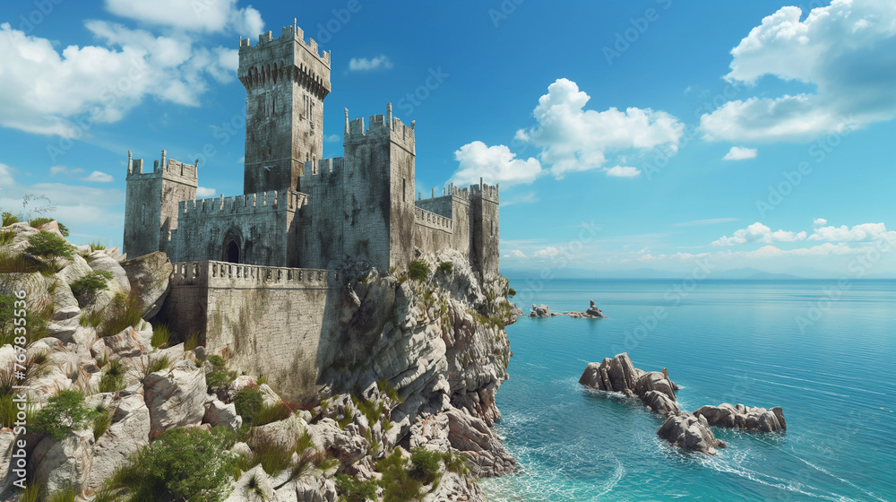 medieval castle overlooking the seas form a cliffside