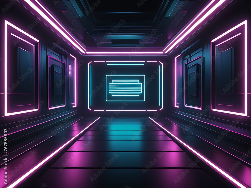 Scifi and cyber vintage neon frame wallpaper equalizer effect science fiction background. ai