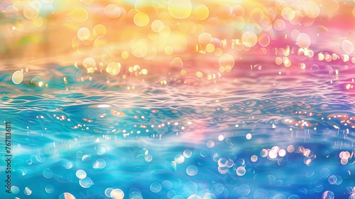 Bright summery background with blurred blue bokeh lights, perfect for summer holiday designs Abstract blur light on sea and ocean, clear water close up colorful background. photo