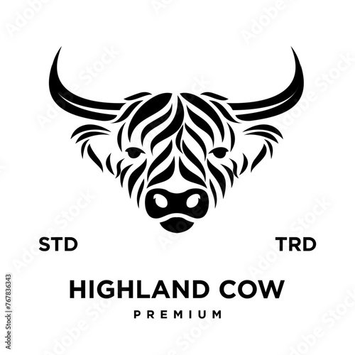 highland cattle cow illustration hand drawn symbol icon logo design