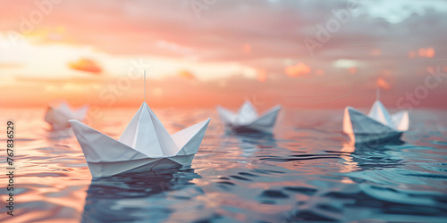 Beautiful waves ripple background ,Colorful paper boats in the sea. photo
