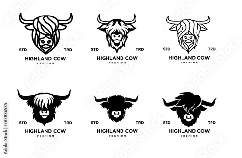 highland cattle cow illustration hand drawn symbol icon logo design
