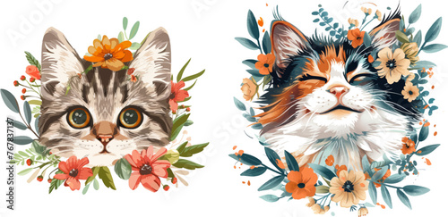 Flower crown stickers of cat