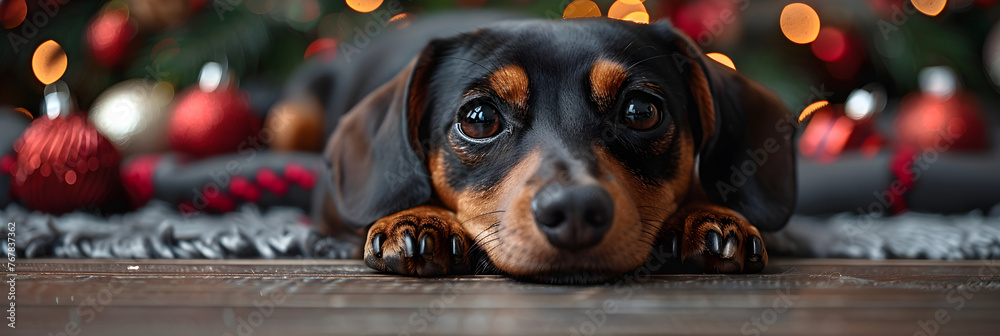 Nurturing the Season Dachshunds Family Christmas ,Dachsund sausage dog as santa claus for christmas holidays
