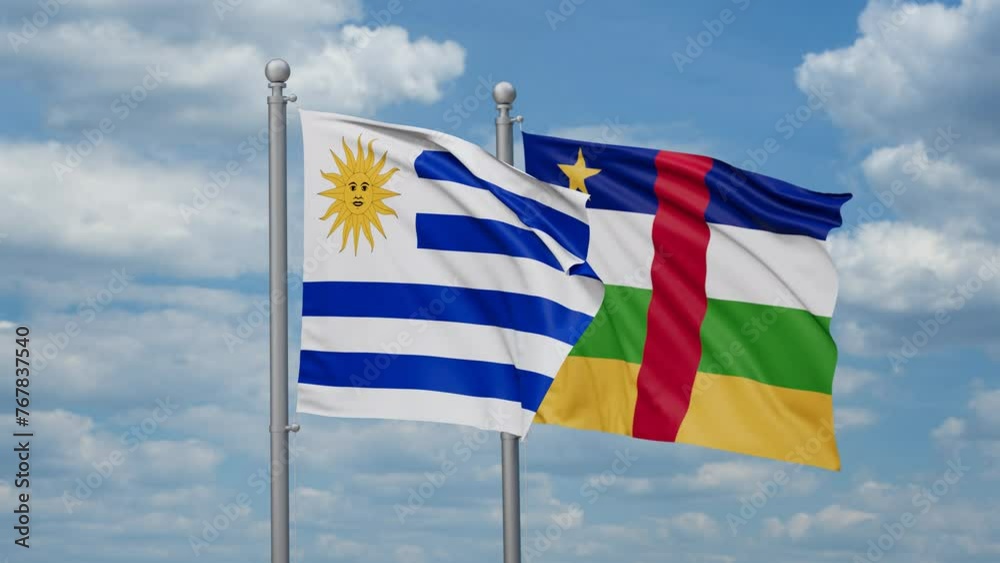 Central African Republic and Uruguay two flags waving together, looped video, two country relations concept Central African Republic and Uruguay two flags waving together, looped video, two country relations concept