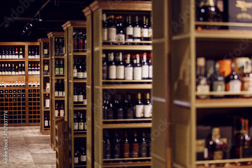 Elegant Wine Shop Interior with Assorted Bottles