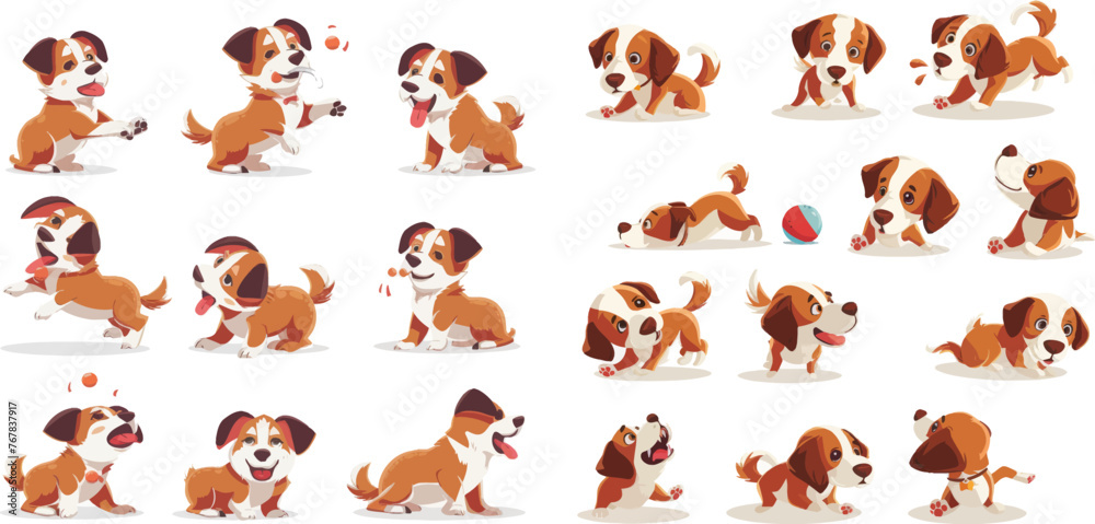 Puppy pet in different poses doing activities