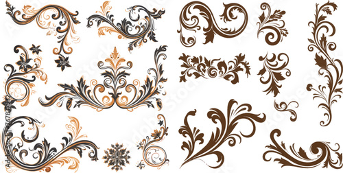 Wedding motifs corners, royal floral borders. illustration isolated symbols set
